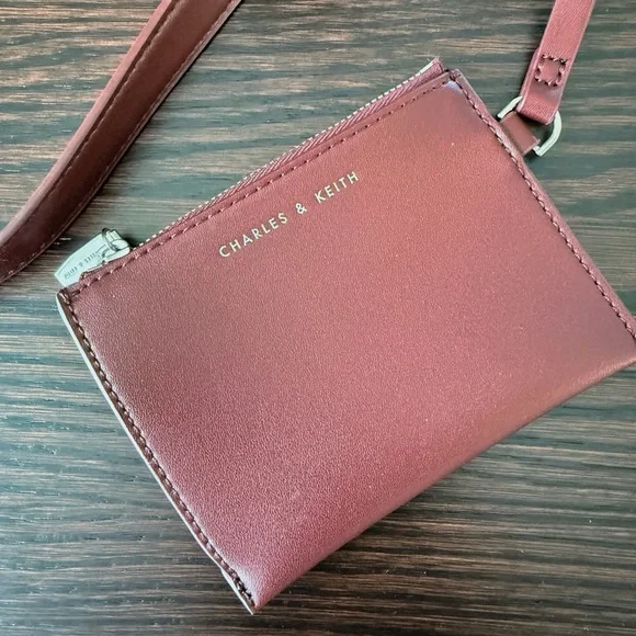 Charles & Keith Burgundy/Brown Drawstring Blossom Bucket Bag - Picture 3 of 7